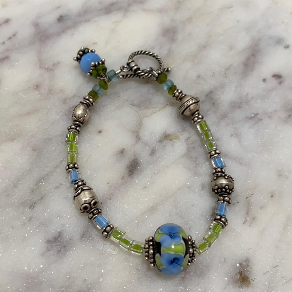 Fun and funky green and blue beaded bracelet